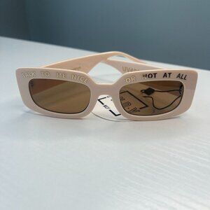 Indy Blush Pink Statement Sunglasses, Slim Rectangle, With Case and Cloth